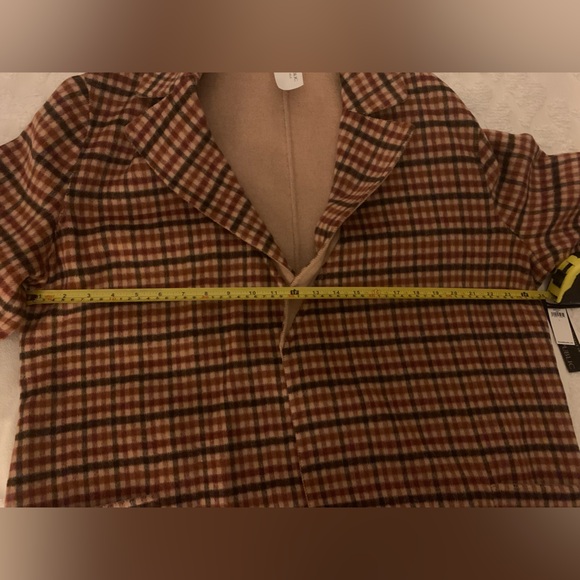 NWT Banana Republic Reversible Coat: Brown Plaid & Camel, Open, Tie Belt, Large - Picture 15 of 16